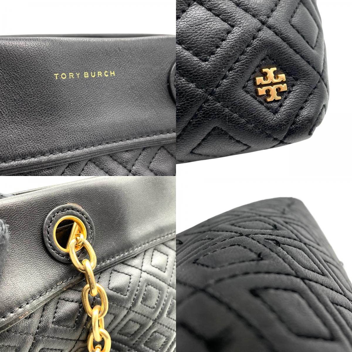 美品 TORY BURCH トリーバーチ フレミング 2WAY ハンドバッグ ショルダーバッグ 黒 ブラック ゴールド金具 レザー キルティング チェーンハンドル 斜め掛け可 レディース C