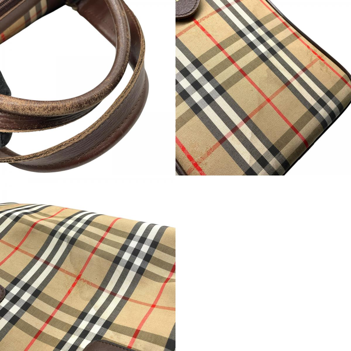 BURBERRY バーバリー ボストンバッグ ノバチェック シャドーホース ベージュ ブラウン キャンバス レザー ゴールド金具 チェック柄 ホースロゴ メンズ レディース ヴィンテージ D