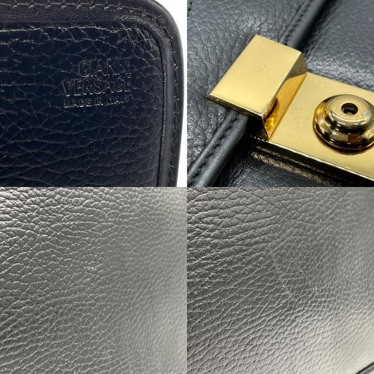 美品 ヴェルサーチ VERSACE メデューサ レザー ブリーフケース 書類バッグ ビジネスバッグ 黒 ブラック ゴールド金具 メンズ E