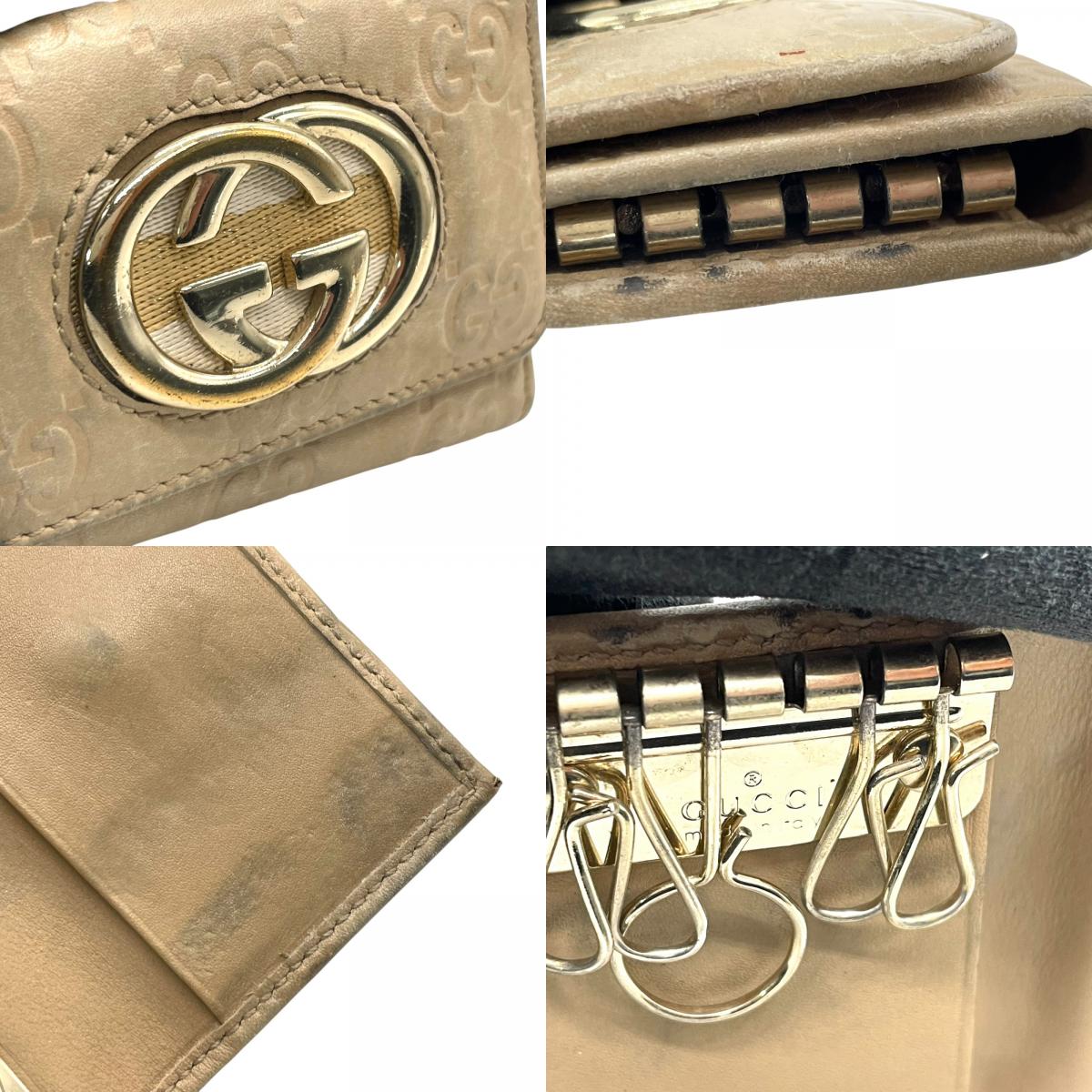 グッチ GUCCI グッチシマ 三つ折り キーケース インターロッキングG ベージュ レザー ゴールド金具 レディース M5