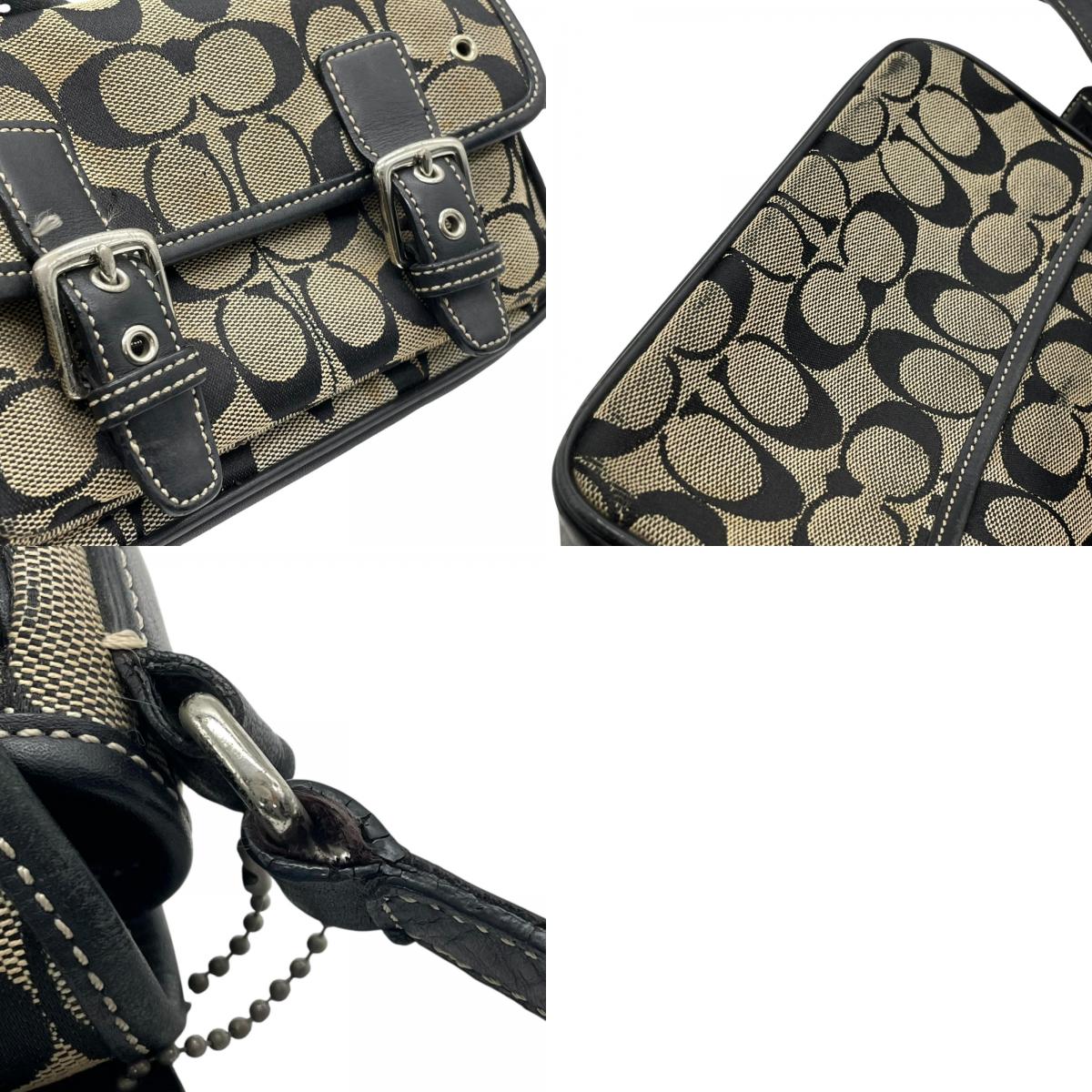 COACH コーチ ショルダーバッグ シグネチャー キャンバス レザー 黒 ブラック ベージュ シルバー金具 フラップ ベルト 横長 Y2K ミニバッグ 斜め掛け可 レディース S6