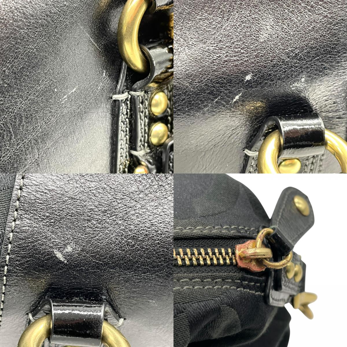 コーチ COACH 2WAY ハンドバッグ ボストンバッグ ショルダーバッグ 12947 シグネチャー 黒 ブラック ジャガード レザー 金金具 ゴールド金具 チャーム付き E5