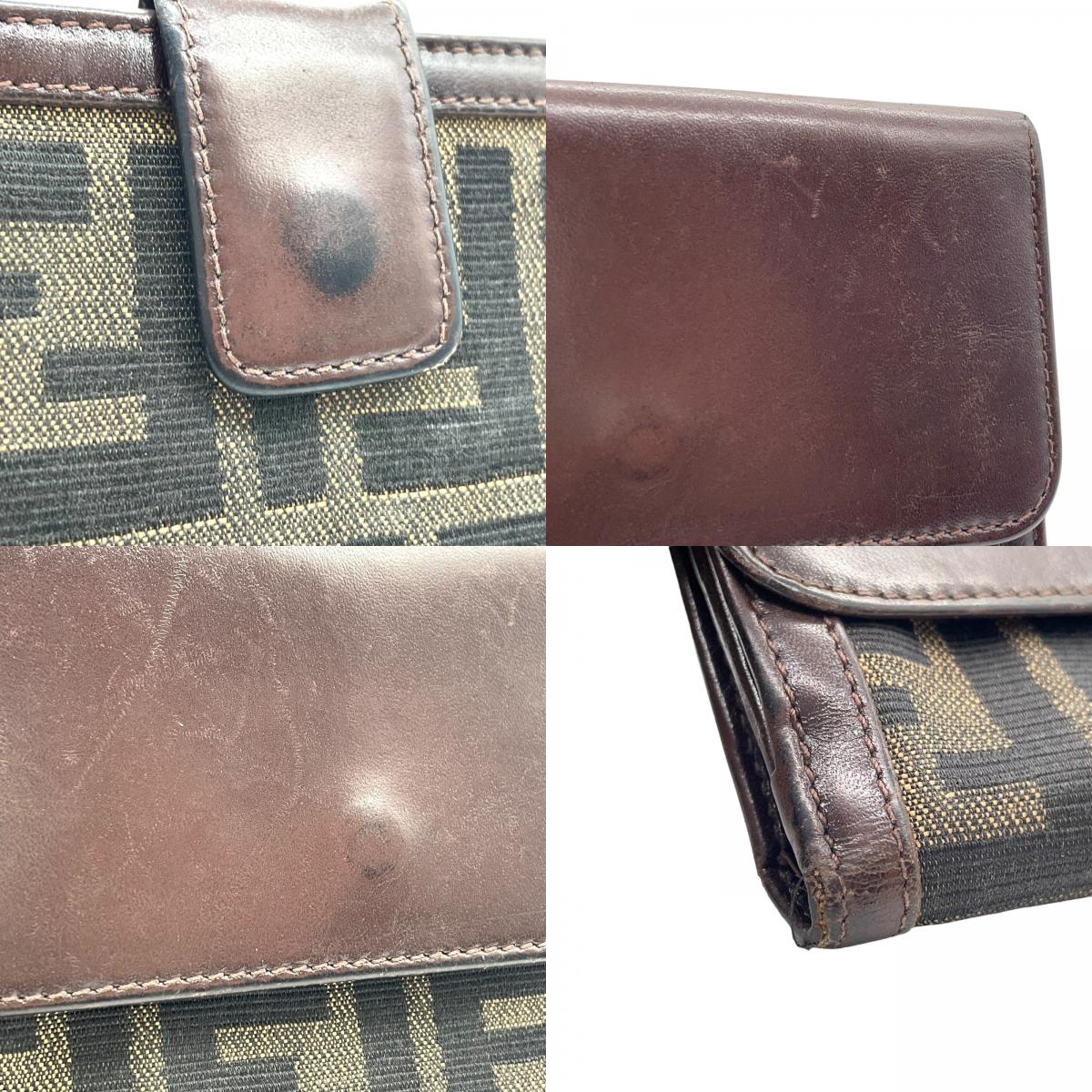 フェンディ FENDI 財布 ズッカ柄 ブラウン 茶色 ブラック 黒 キャンバス レザー 二つ折り ウォレット W4