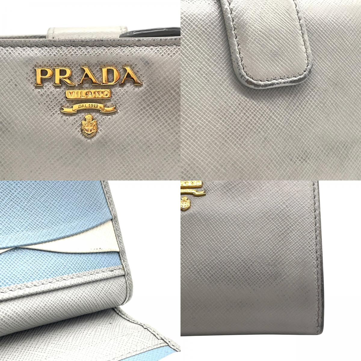 プラダ PRADA 財布 二つ折り財布 サフィアーノ メタル シルバー 金金具 ゴールド金具 レザー コンパクトウォレット ミニ財布 W4