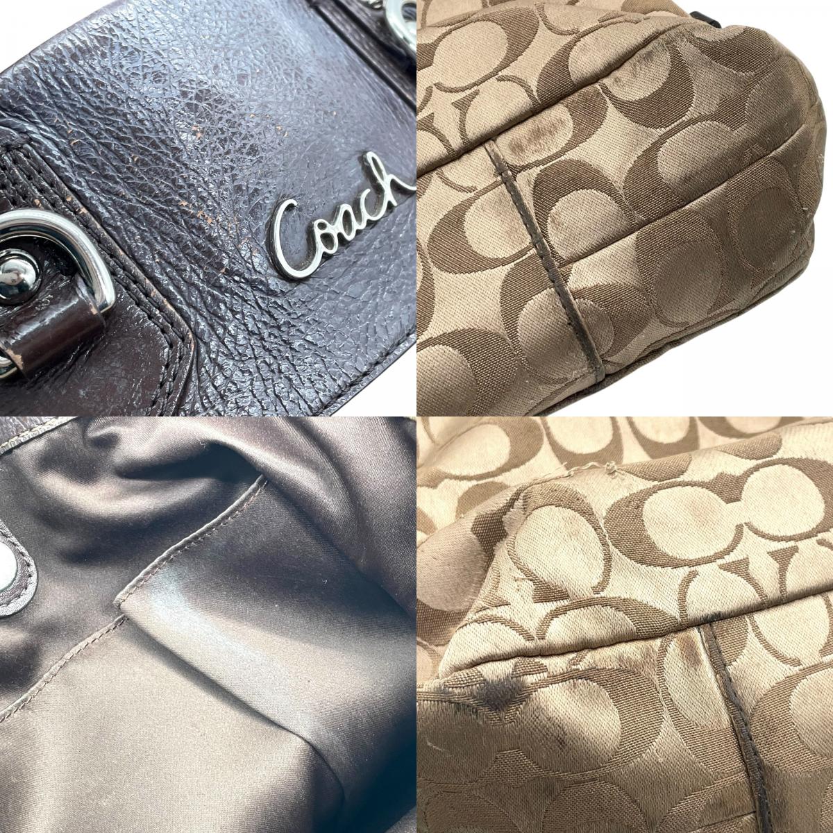 コーチ COACH シグネチャー トートバッグ 2WAY ハンドバッグ ショルダーバッグ F15510 キャンバス レザー ベージュ ダークブラウン 茶色 ロゴ金具 U17