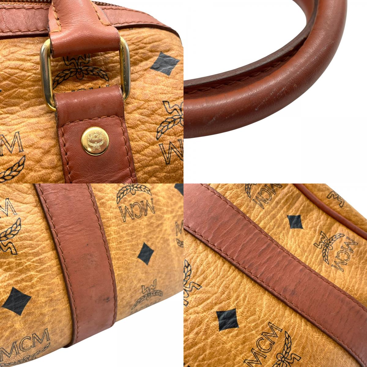 エムシーエム MCM ヴィセトス 2WAY ハンドバッグ ミニボストンバッグ ショルダーバッグ 茶 ブラウン コニャック レザー ゴールド金具 斜め掛け可 レディース C