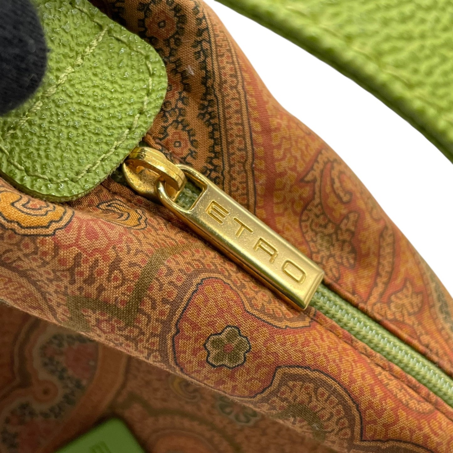 【未使用級】ETRO エトロ ハンドバッグ ミニバッグ アクセサリーポーチ ペイズリー柄 ブラウン グリーン ファブリック レザー ゴールド金具 レディース K11