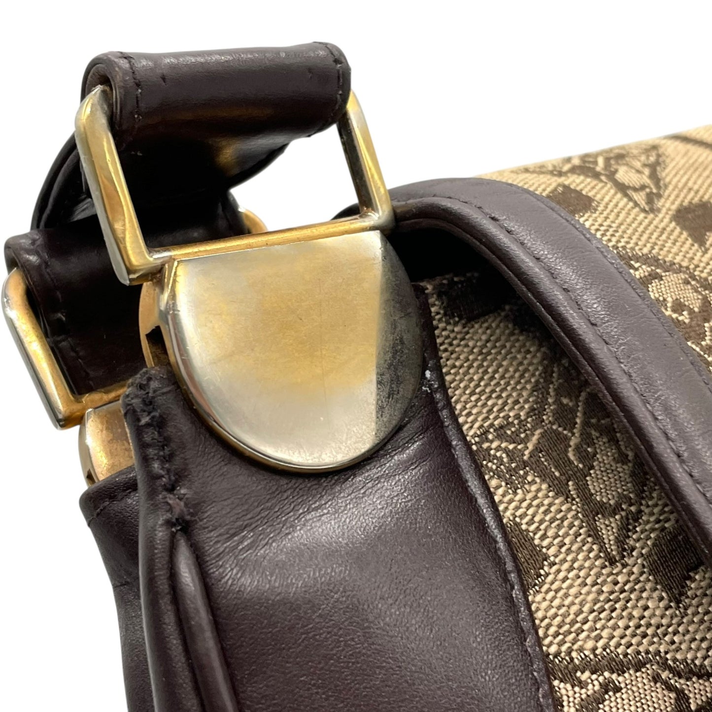 Authentic CELINE C Macadam Turnlock Handbag Canvas Leather Brown Gold Hardware Women