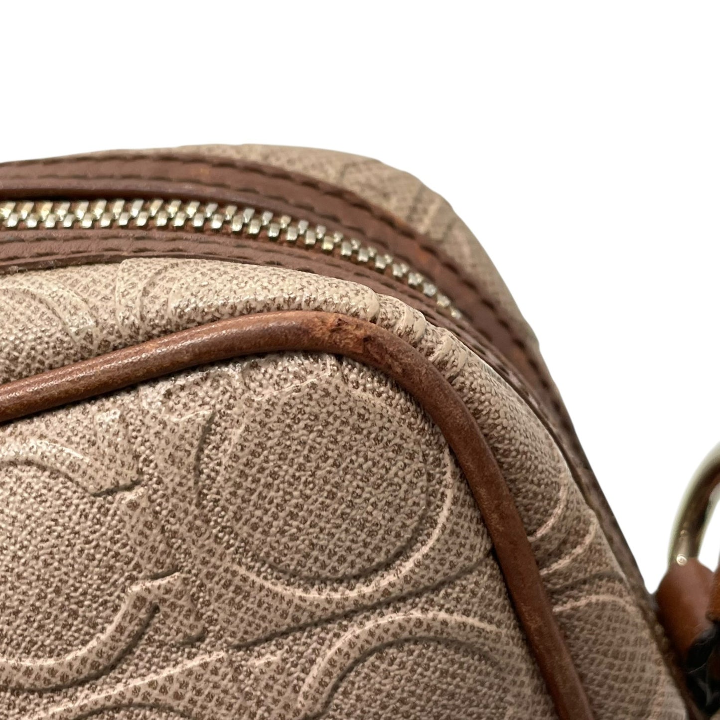 美品 Salvatore Ferragamo フェラガモ ガンチーニ ショルダーバッグ PVC レザー ベージュ ブラウン ゴールド金具 クロスボディ ポシェット 斜め掛け レディース K11