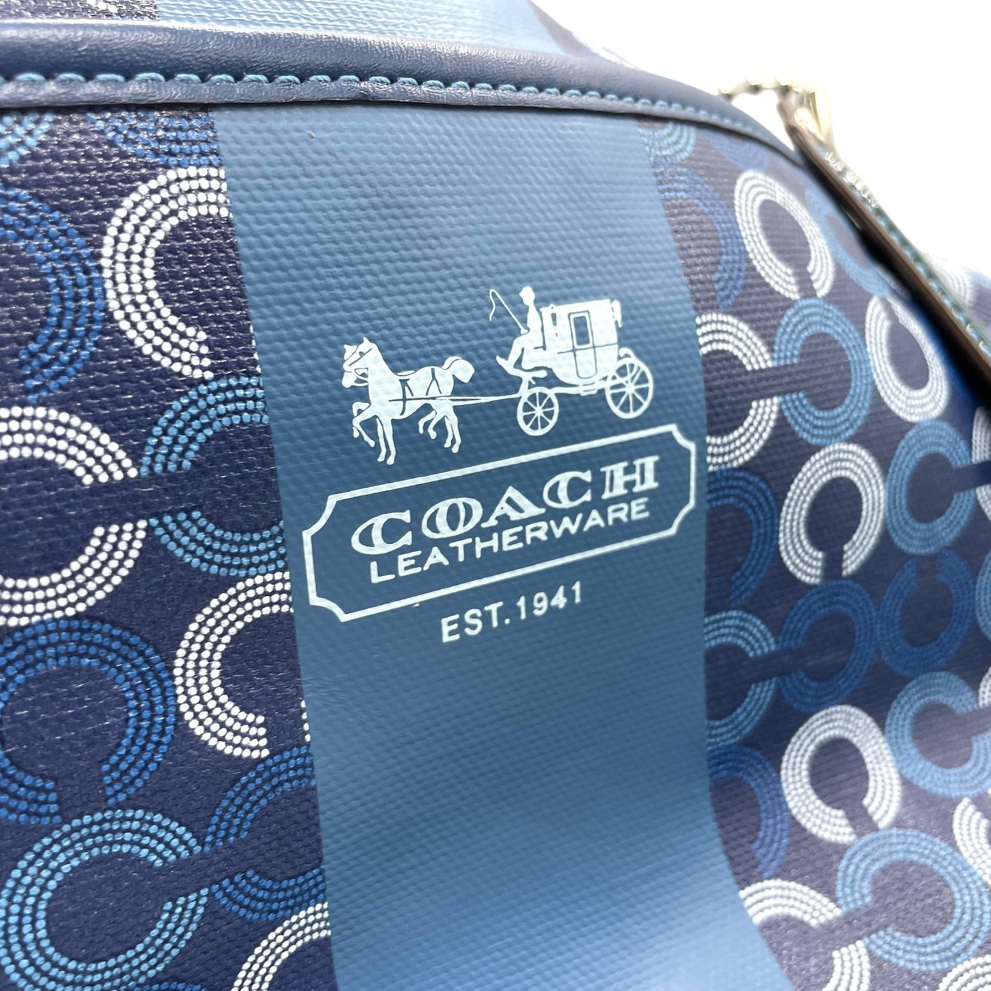 美品 コーチ COACH トートバッグ ショルダーバッグ 2WAY シグネチャー サークル柄 紺 ネイビー A4収納可 ショルダーストラップ付 U10