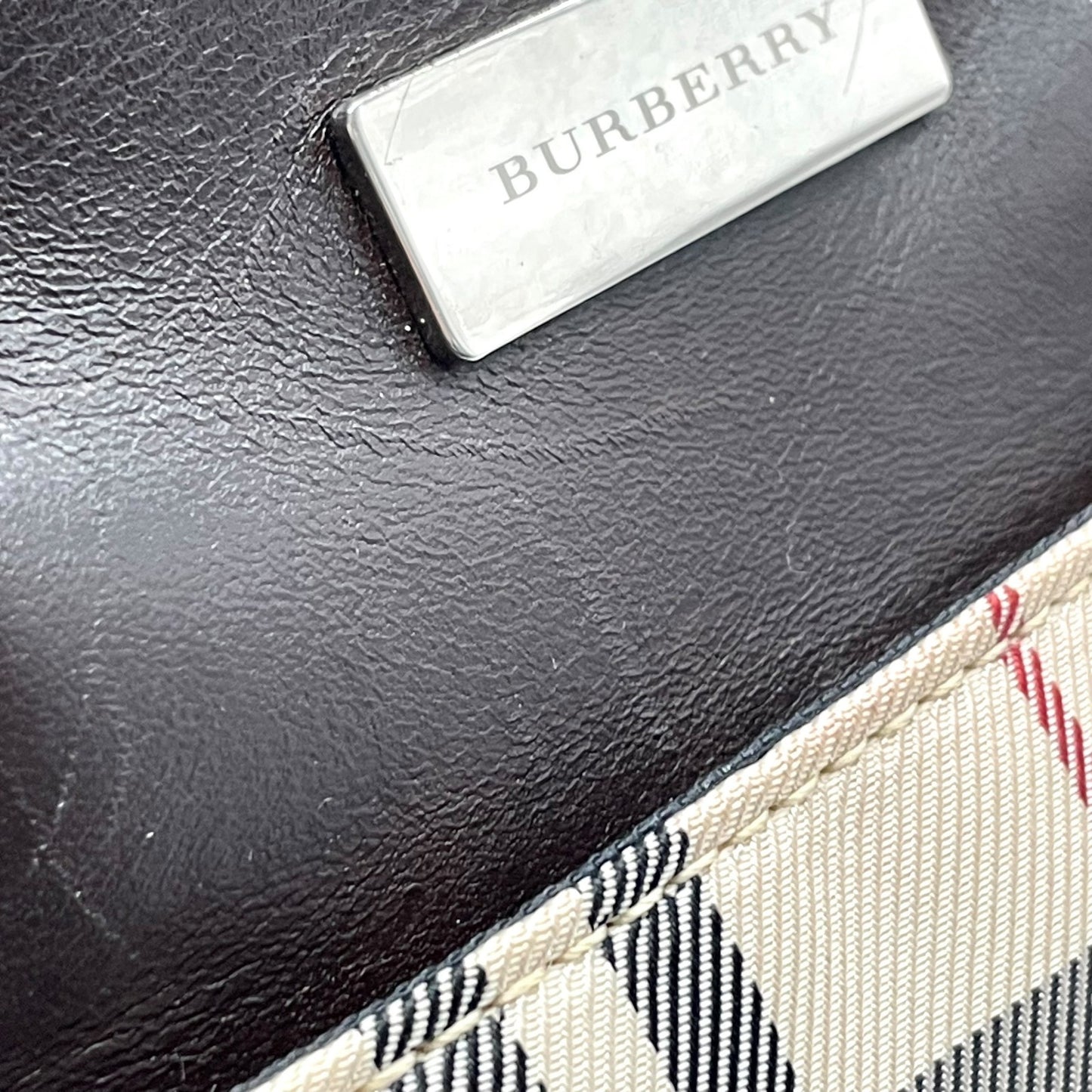 美品 バーバリー BURBERRY ハウスチェック ノバチェック ボストンバッグ レザー キャンバス 茶色 ブラウン×ベージュ ロゴプレート C7