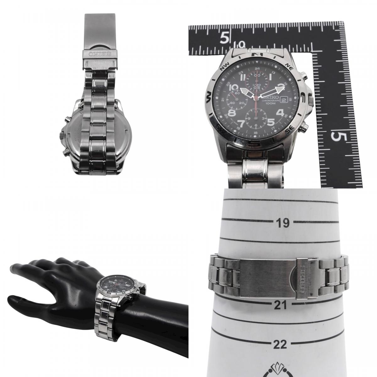 【美品/電池交換済】セイコー クロノグラフ 7T92-0DX0 腕時計 メンズ 100M防水 クオーツ ステンレス ブラック文字盤 シルバー アナログ デイト表示 方位計 スポーツウォッチ ビジネス カジュアル ファッション G10