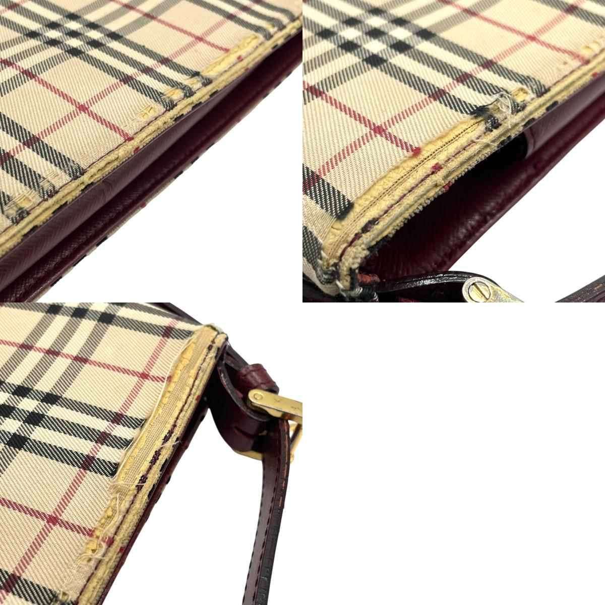 バーバリー Burberry ヴィンテージ ショルダーバッグ ハンドバッグ ノバチェック 赤 ボルドーレザー ワンショルダー C8