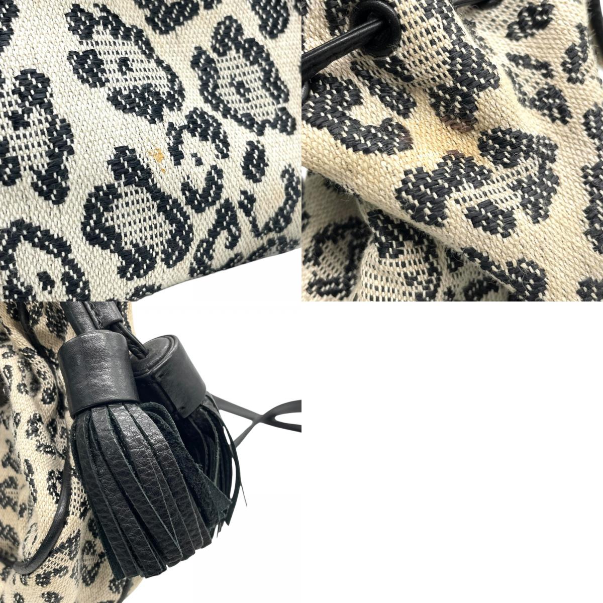 SEE BY CHLOE シーバイクロエ ショルダーバッグ 白 アイボリー 黒 ブラック レオパード ヒョウ柄 キャンバス レザー ゴールド金具 タッセル 斜め掛け可 レディース E5