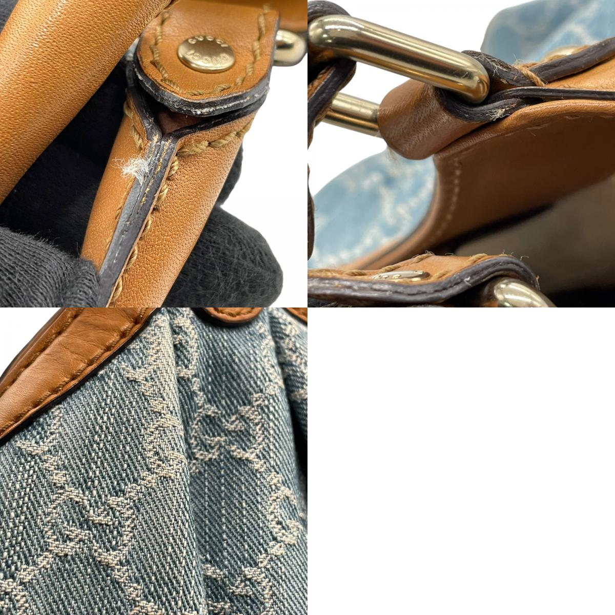 グッチ GUCCI GGデニム GGキャンバス スーキー ハンドバッグ トートバッグ キャンバス×レザー チャーム付 ブルー 青 ブラウン 茶 ゴールド金具 ホーボー Y2K レディース K9