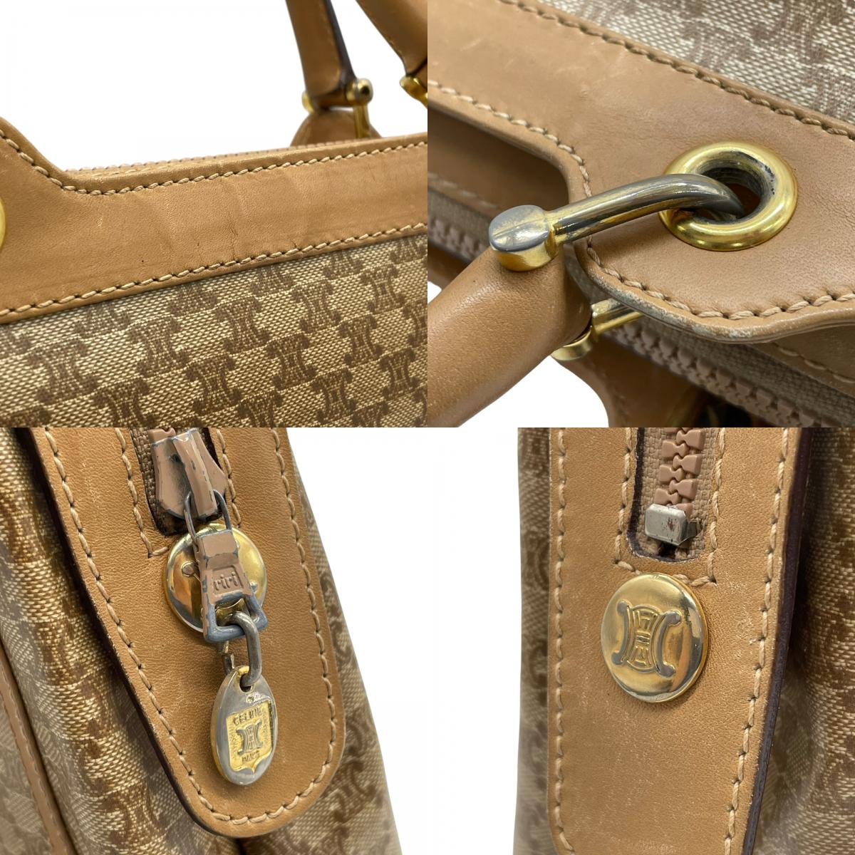 Authentic CELINE Vintage Macadam Handbag Leather PVC Beige Brown Gold Hardware Tote Bag Women's