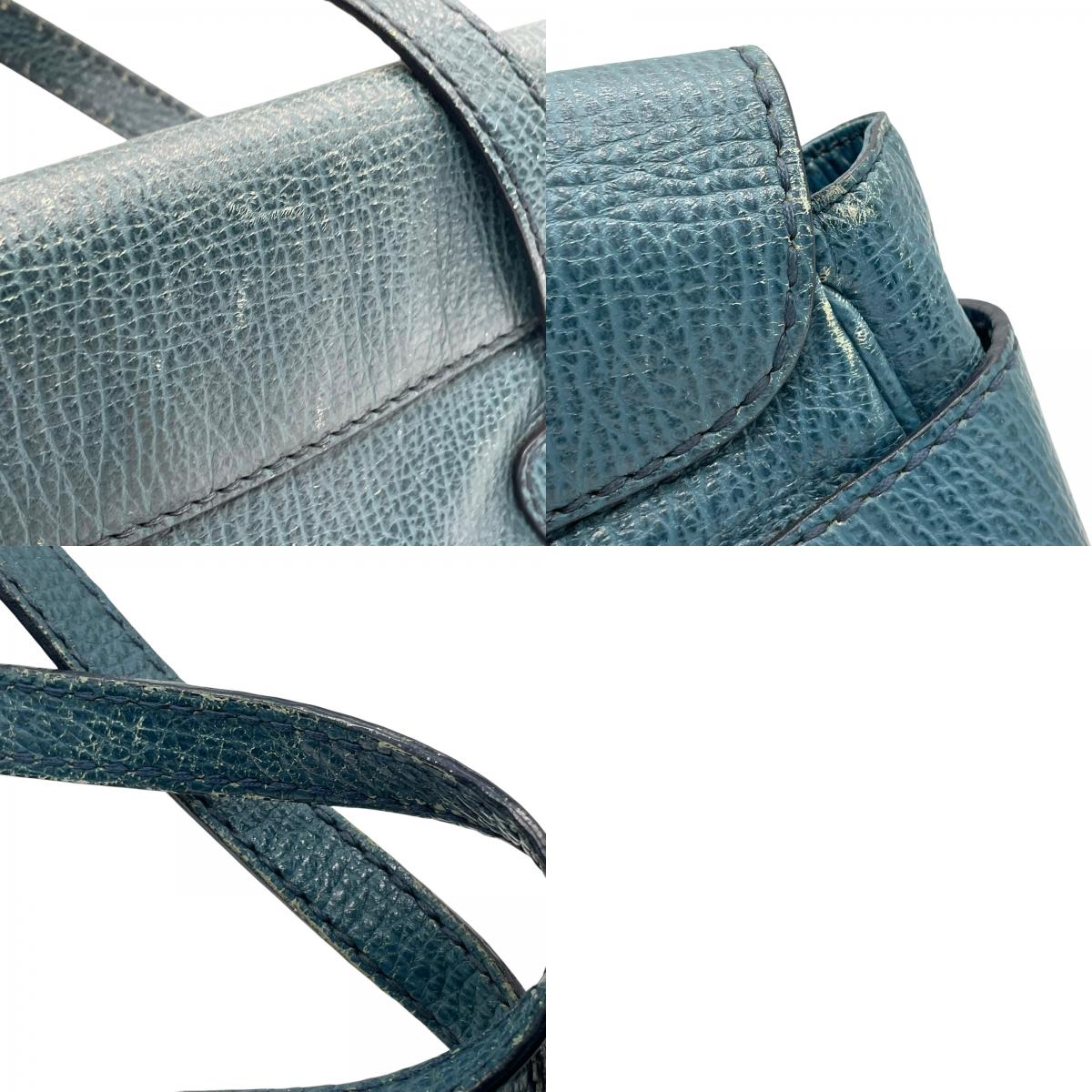 トッズ TOD’S ハンドバッグ ミニボストン グレインレザー 青 ブルー シルバー金具 レディース A7