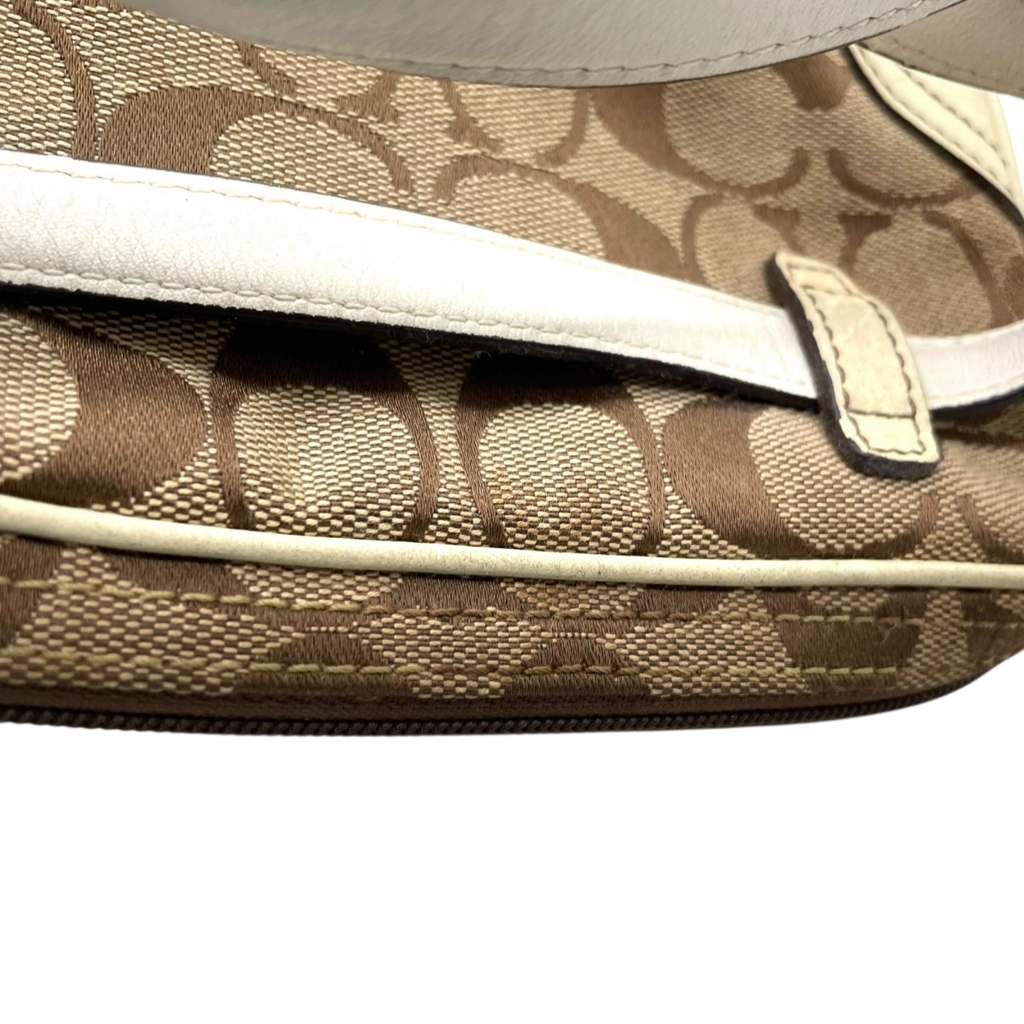 コーチ COACH ポシェット ショルダーバッグ ウエストバッグ シグネチャー柄 ベージュ 白 ホワイト レザー キャンバス ミニバッグ U8