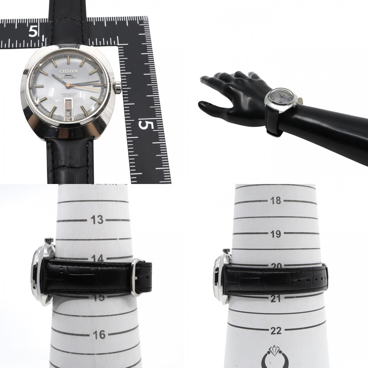 シチズン CITIZEN レオパード スーパー ビート8 自動巻き 腕時計 Ref.4-720431 1970年代 ステンレススチール ブルー×ゴールド レザー 23石 メンズ G4