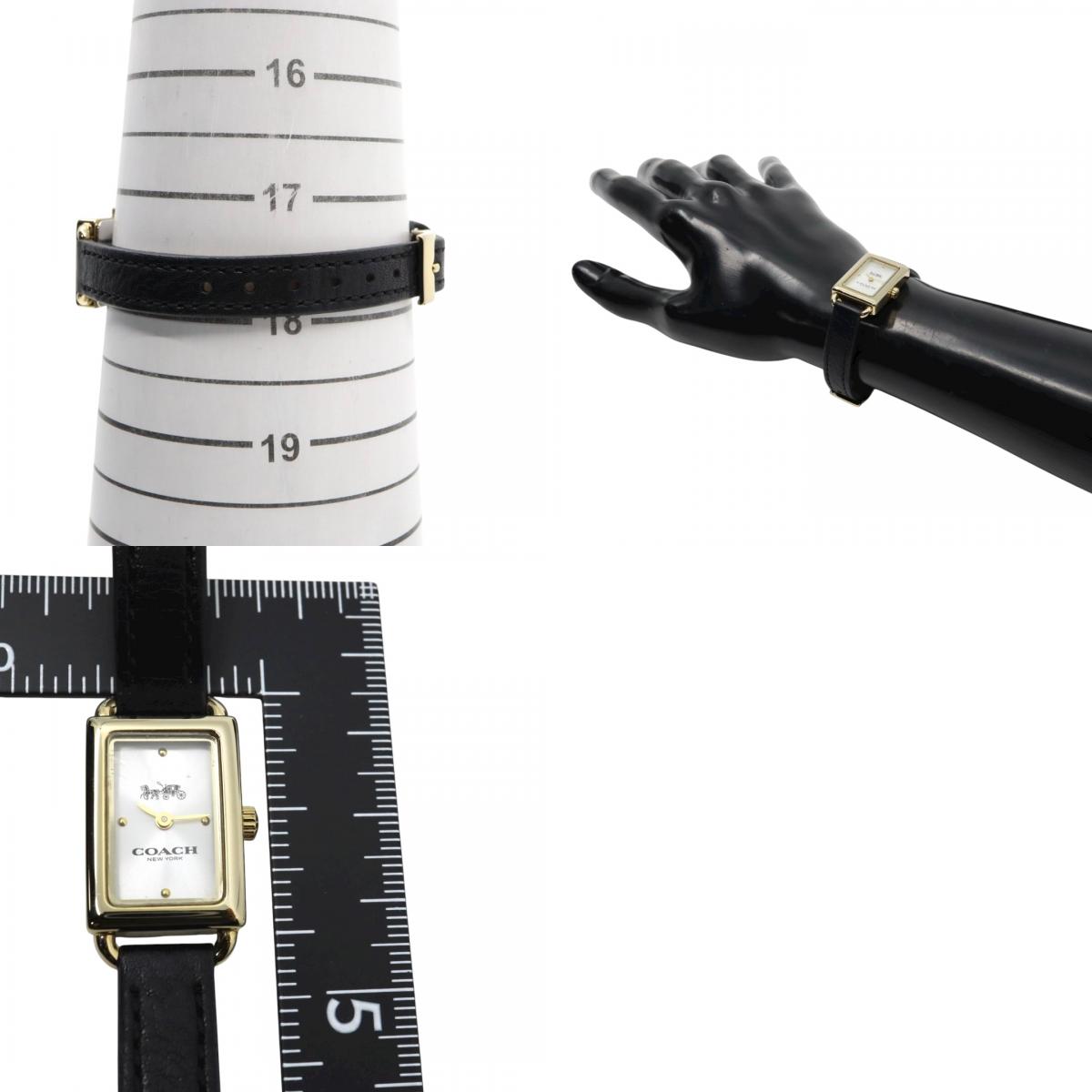 【美品】コーチ COACH 腕時計 レディース Cadie キャディ ゴールド シルバー ブラック レザー レクタンギュラー スクエア CA.144.7.34.3634 クォーツ アナログ 2針 シンプル クラシック エレガント 上品 アールデコ調 G11