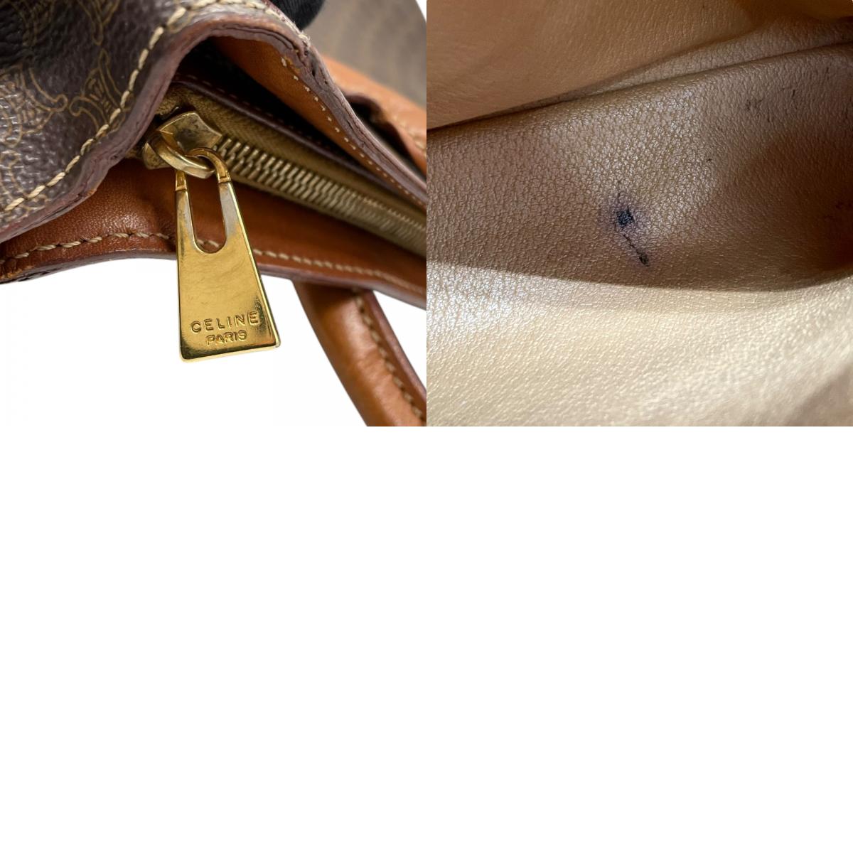 美品 CELINE セリーヌ ヴィンテージ ハンドバッグ マカダム柄 トートバッグ ブラウン レザー PVC MC97 Z1