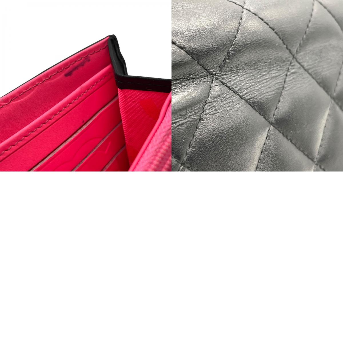 CHANEL シャネル 二つ折り 長財布 カンボンライン ココマーク キルティング 黒 ブラック ピンク レザー フラップ レディース M1
