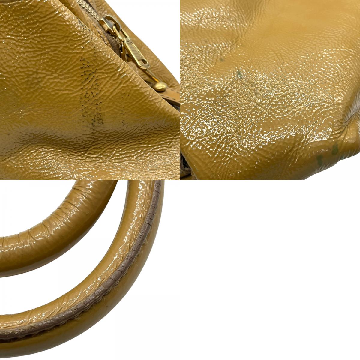 イヴサンローラン YSL ボストンバッグ Yライン パテントレザー ハンドバッグ キャメル ゴールド金具 ロゴ刻印 A2
