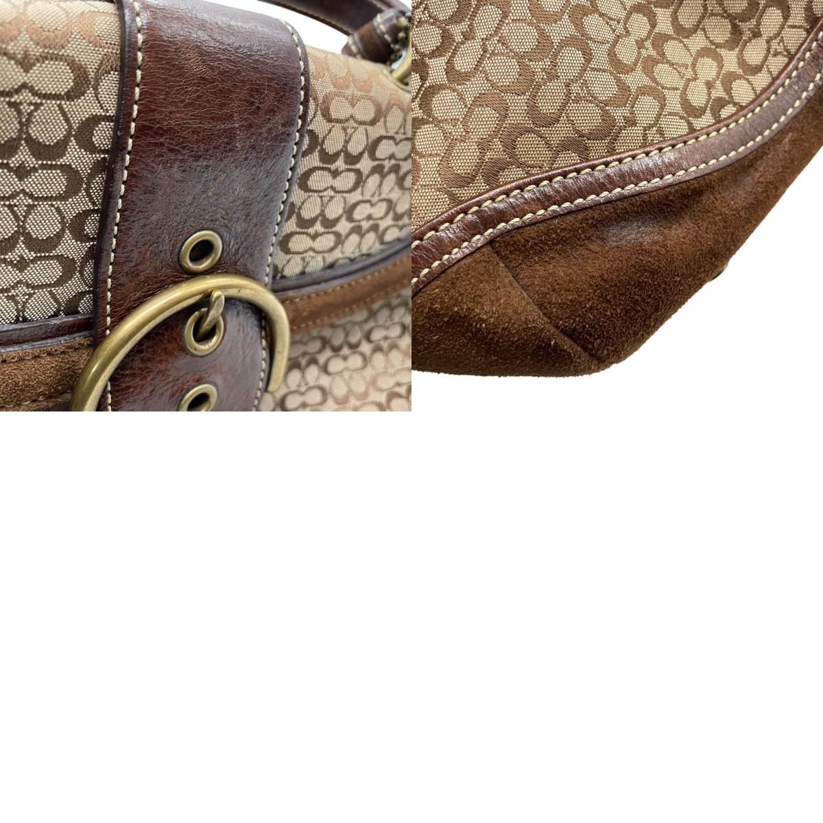 コーチ COACH シグネチャー スエード レザー ハンドバッグ 7078 茶色 ブラウン ゴールド金具 金金具 チャーム付き E10