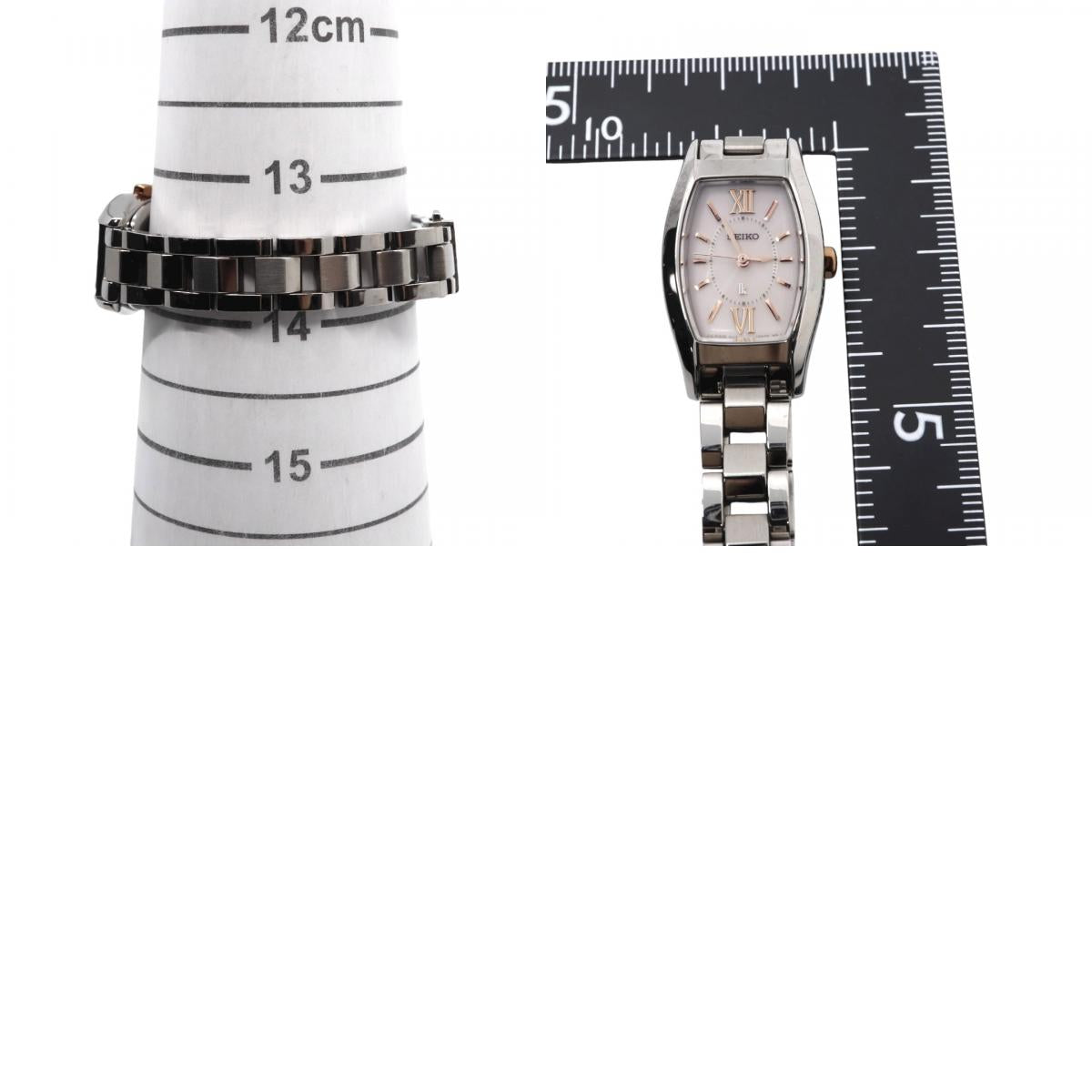 SEIKO セイコー ルキア LUKIA ソーラー V117 トノーケース ローマンインデックス ステンレススチール ピンクゴールドカラー針 レディース腕時計 G11