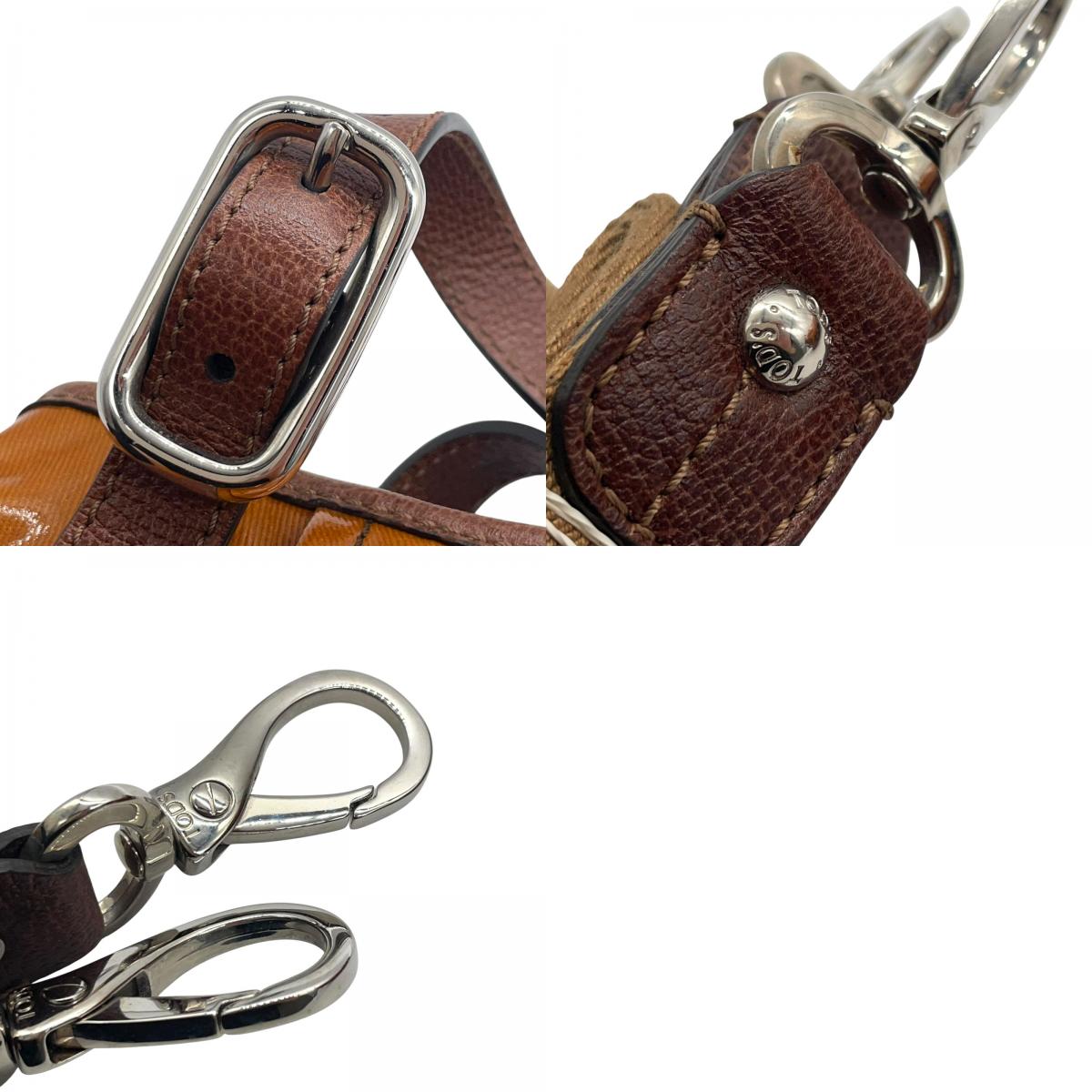 トッズ TOD’S レザー×ナイロン 2WAY トートバッグ ショルダーバッグ 茶色 ブラウン 光沢 大容量 レディース S95