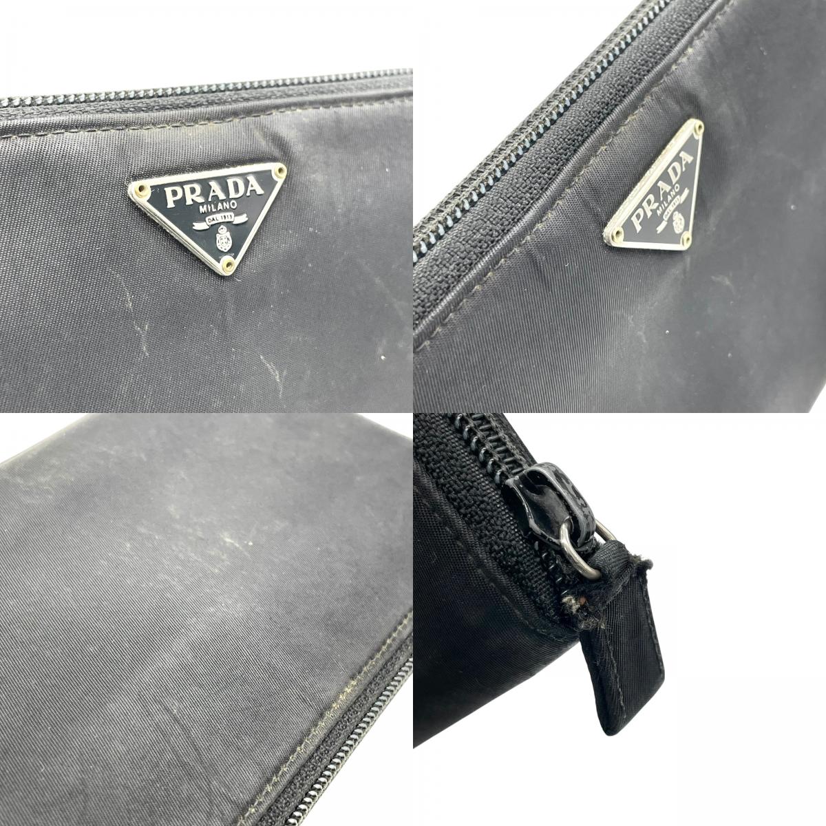 プラダ PRADA 長財布 ブラック 黒 NERO ナイロン レザー ラウンドファスナー 三角ロゴプレート トライアングルロゴ シルバー金具 メンズ レディース M1