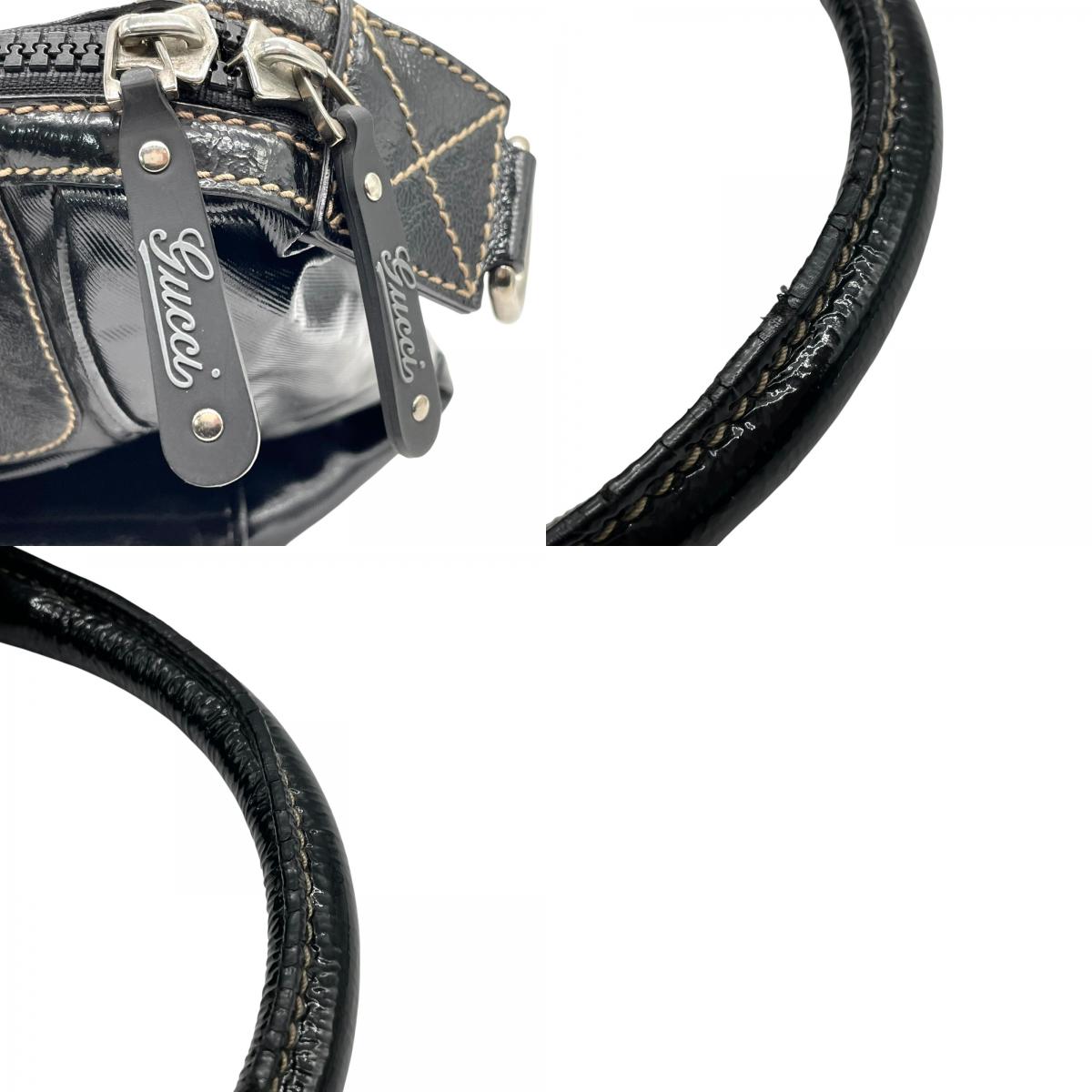 美品 グッチ GUCCI ハンドバッグ ショルダーバッグ ブラック 黒 2way パテントレザー インターロッキングG GGロゴ 手提げ 斜め掛け可 シルバー金具 レディース B2