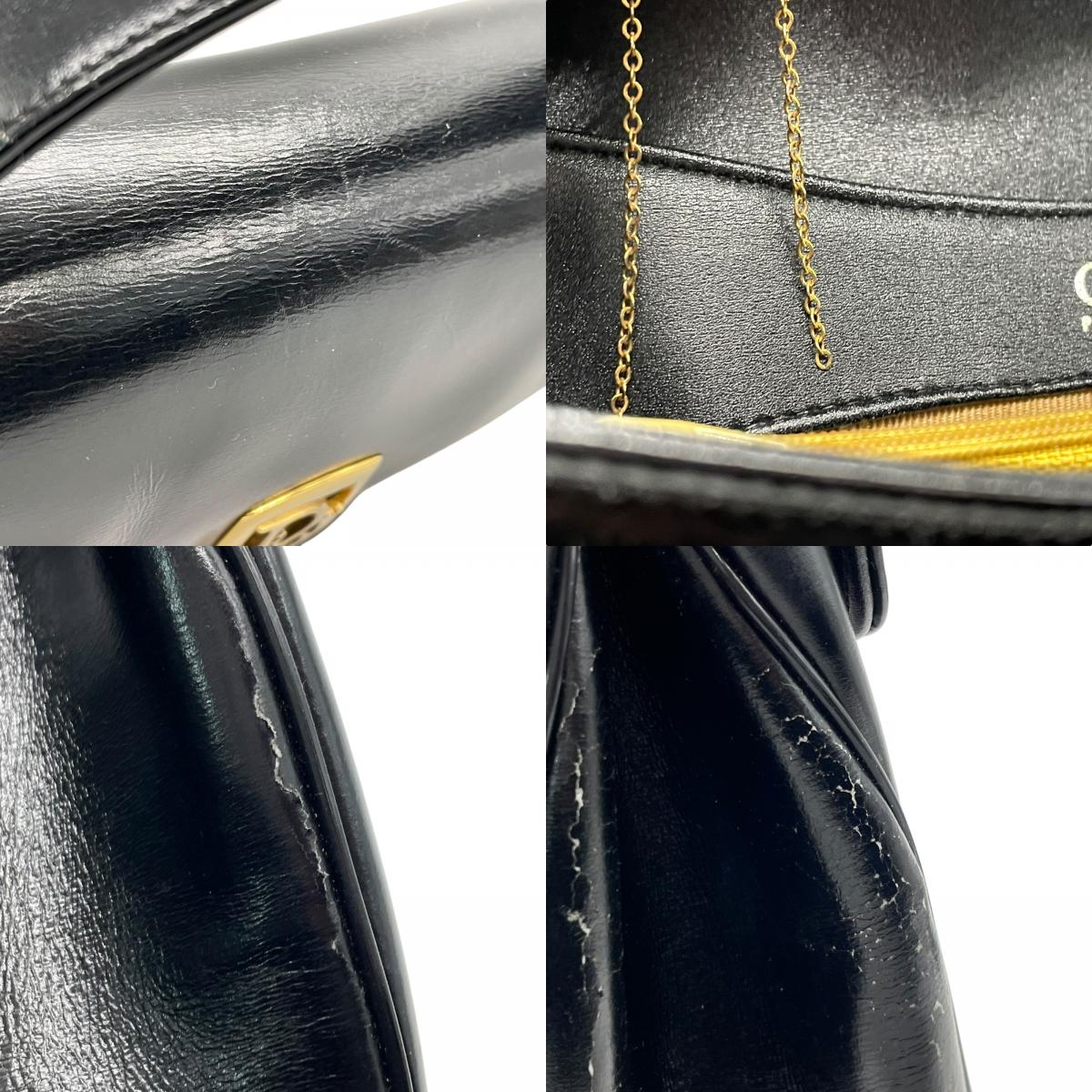 Christian Dior クリスチャンディオール ハンドバッグ ブラック レザー ゴールド金具 ロゴ トップハンドル フラップ フォーマル ヴィンテージ レディース B