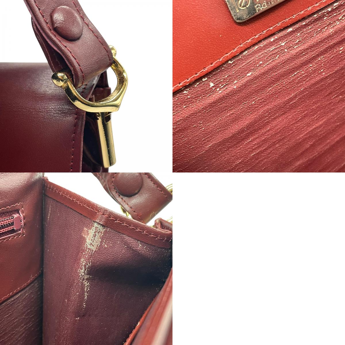美品 Cartier カルティエ マストライン ショルダーバッグ レザー 赤 ボルドー ワインレッド フラップ開閉 ゴールド金具 肩掛け可 レディース 2Cモチーフ B5