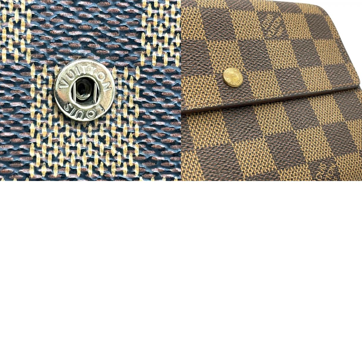 LOUIS VUITTON ルイヴィトン ダミエ エベヌ ポルト トレゾール エテュイ パピエ 三つ折り財布 N61202 茶 ブラウン PVC レザー ゴールド金具 メンズ レディース W3