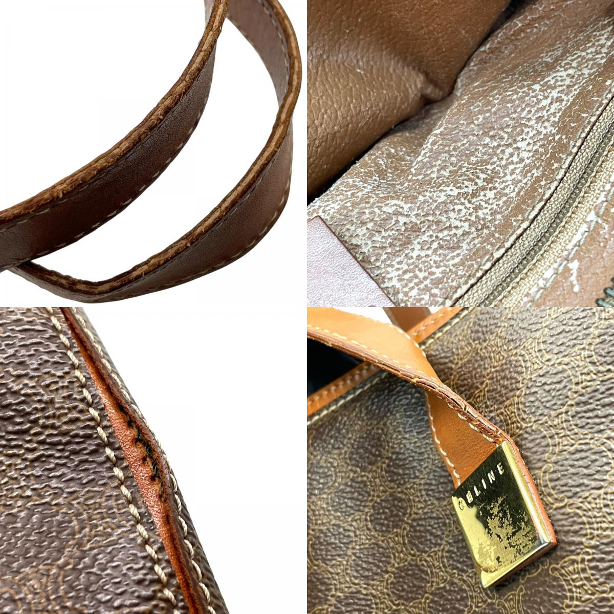 CELINE セリーヌ マカダム トートバッグ 茶 ブラウン PVC レザー ゴールド金具 ワンショルダー 肩掛け可 A4収納 レディース ヴィンテージ D1