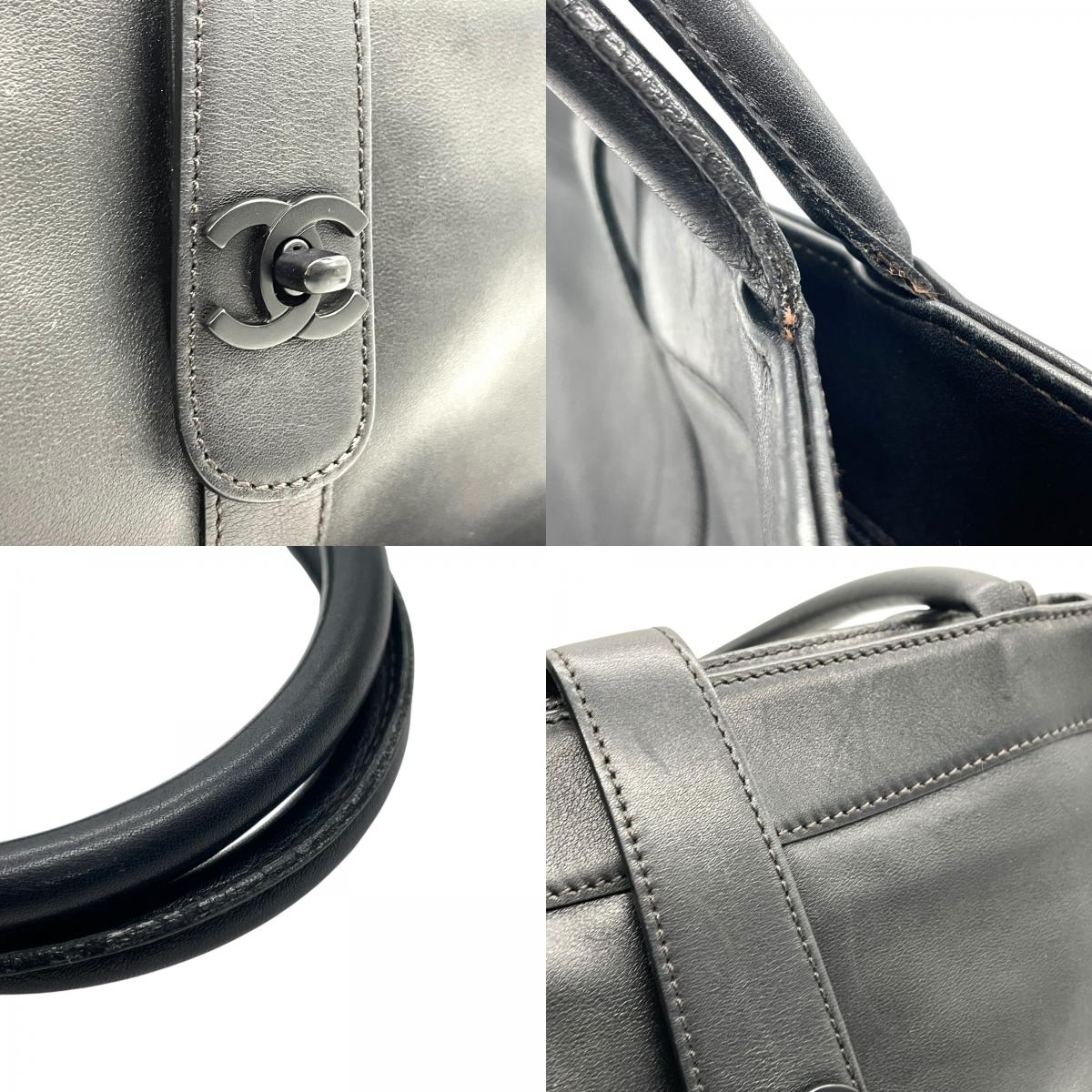 CHANEL シャネル トートバッグ ブラック 黒 カーフレザー 本革 ココマーク ターンロック ハンドバッグ 大容量 ヴィンテージ シール有 正規品 C