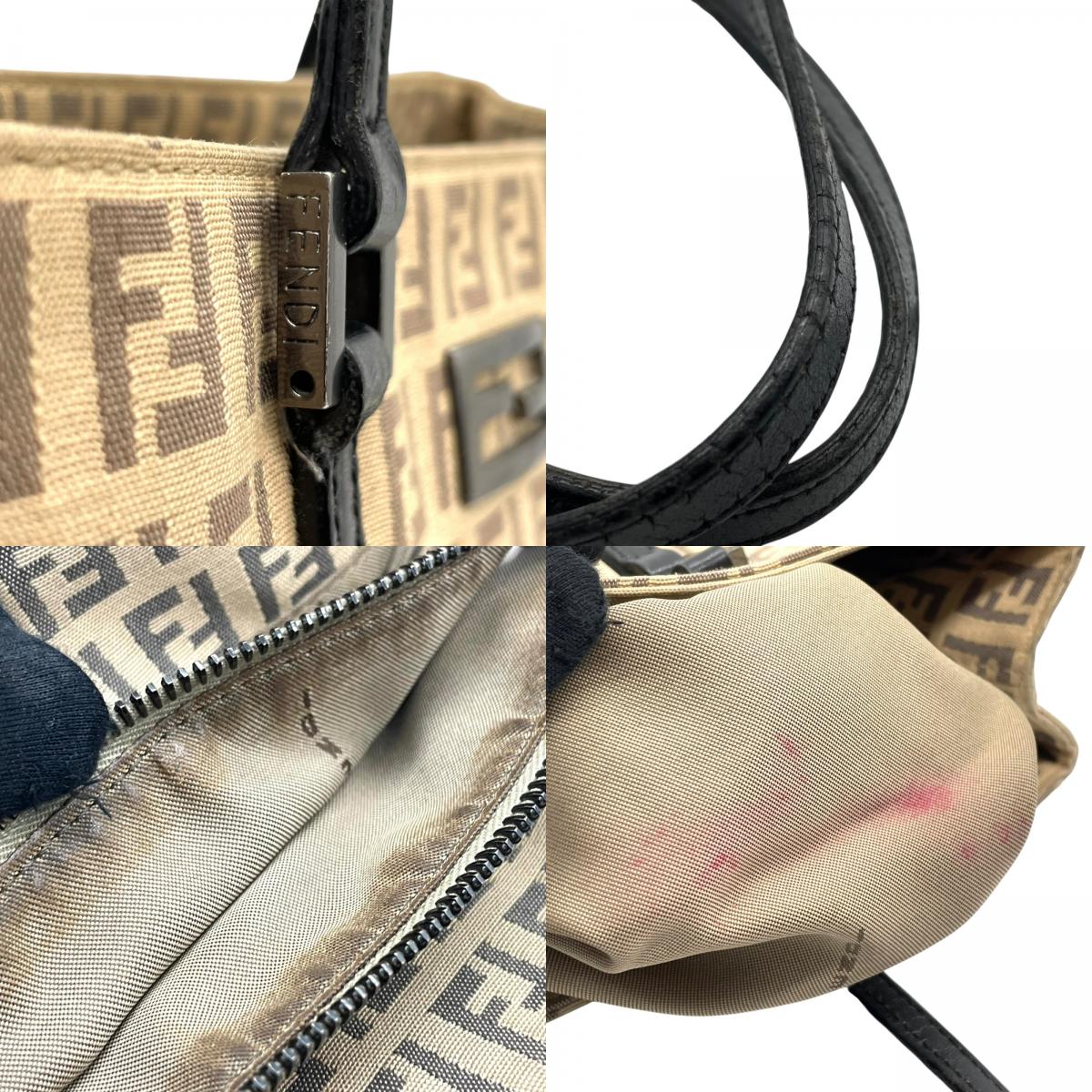 美品 FENDI フェンディ ズッキーノ ハンドバッグ ミニトート ベージュ ブラック キャンバス レザー シルバー金具 FF柄 ズッカ柄 レディース ヴィンテージ B3