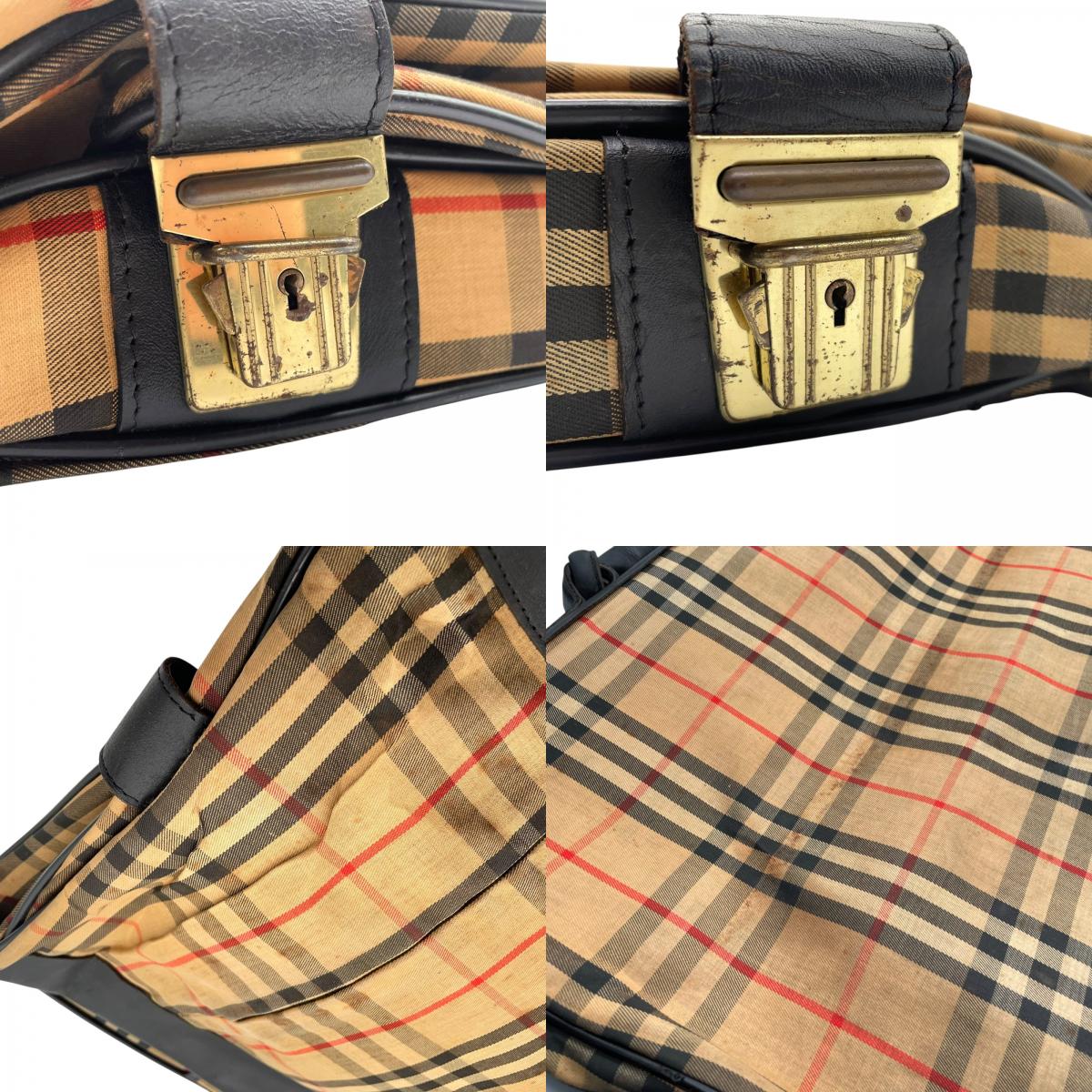 BURBERRY バーバリー ガーメントバッグ ノバチェック トラベルバッグ ベージュ ブラック キャンバス レザー ゴールド金具 ヴィンテージ メンズ X