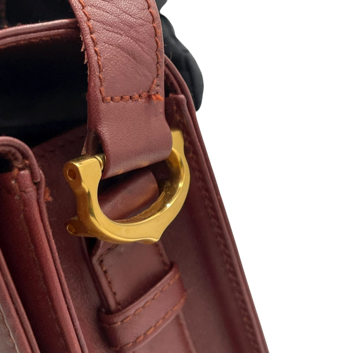 未使用級 カルティエ Cartier レザー ショルダーバッグ マストライン ボルドー wフラップ ダブルフラップ ゴールド金具 ヴィンテージ フラップバッグ K11