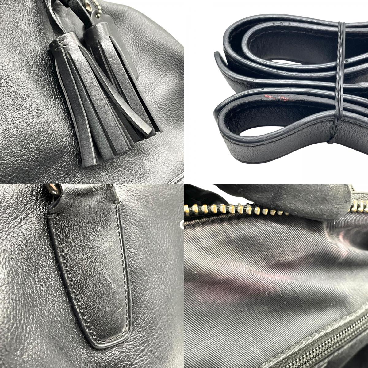 COACH コーチ 2WAYショルダーバッグ ハンドバッグ トートバッグ レザー タッセルチャーム付き ブラック 黒 S90