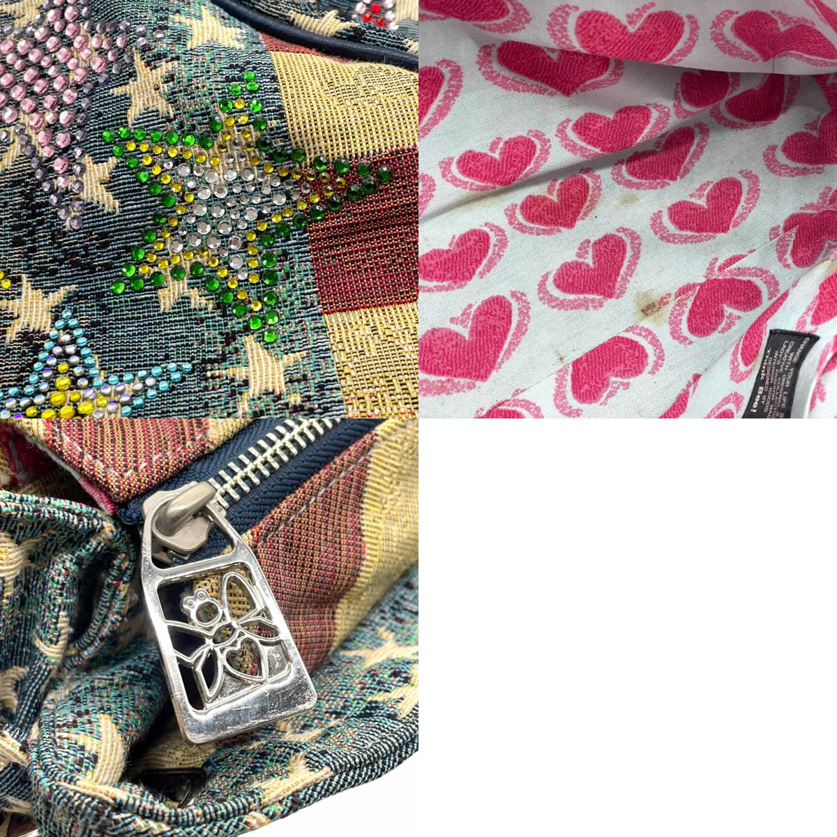 シンクビー Think Bee! ハンドバッグ トートバッグ アメリカ国旗 星柄 ラインストーン スパンコール マルチカラー デニム S90