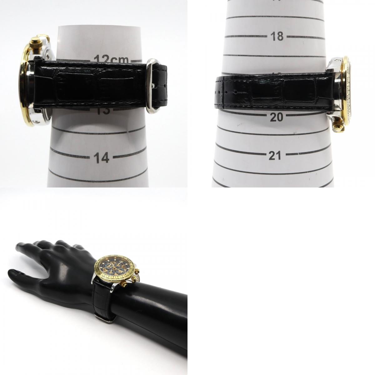 【極美品】ジョン・ハリソン J.Harrison 腕時計 JH-003C スケルトン 自動巻き ゴールド ブラック メンズ レザーベルト アナログ タキメーターベゼル シースルーバック クラシック ゴージャスデザイン G2