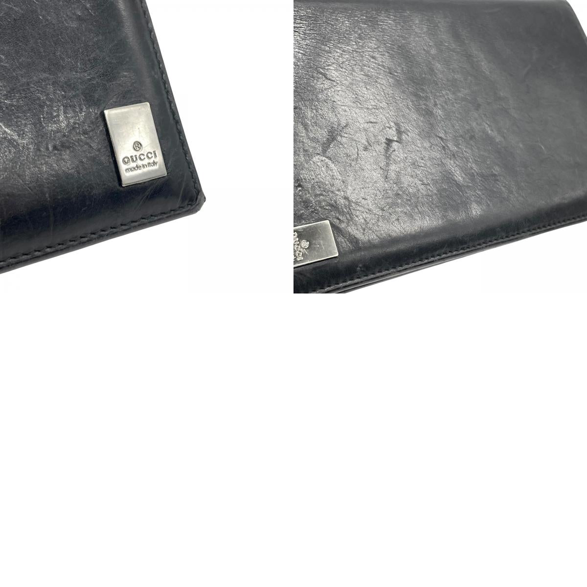 グッチ GUCCI 二つ折り 長財布 札入れ 黒 ブラック レザー シルバー金具 ロゴプレート メンズ 小銭入れなし M5