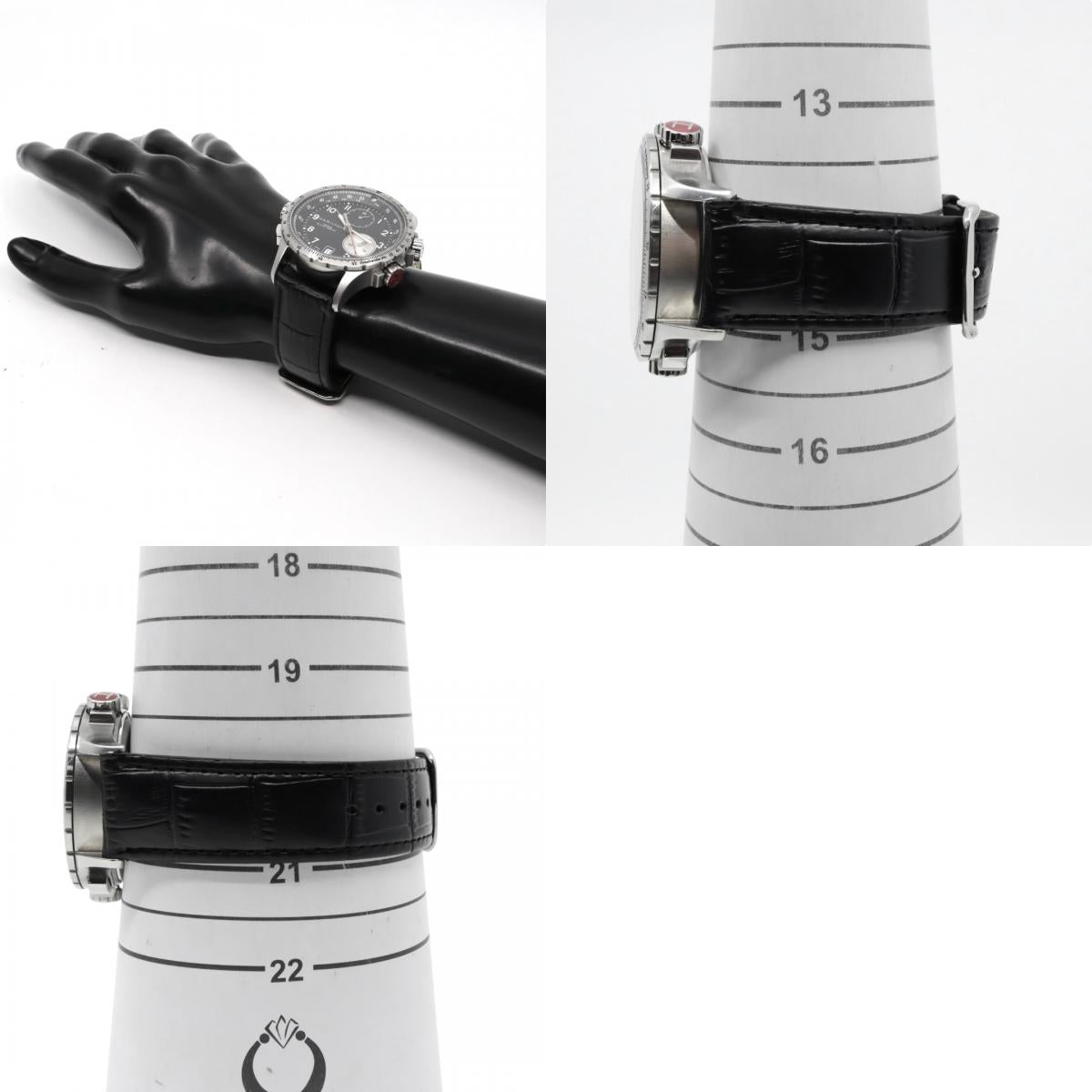 極美品 電池交換済 ハミルトン HAMILTON Estimate Time Over カーキ E.T.O. H776120 腕時計 メンズ クロノグラフ クォーツ 黒文字盤 レザー アナログ アビエーション パイロットウォッチ スイス製 G3