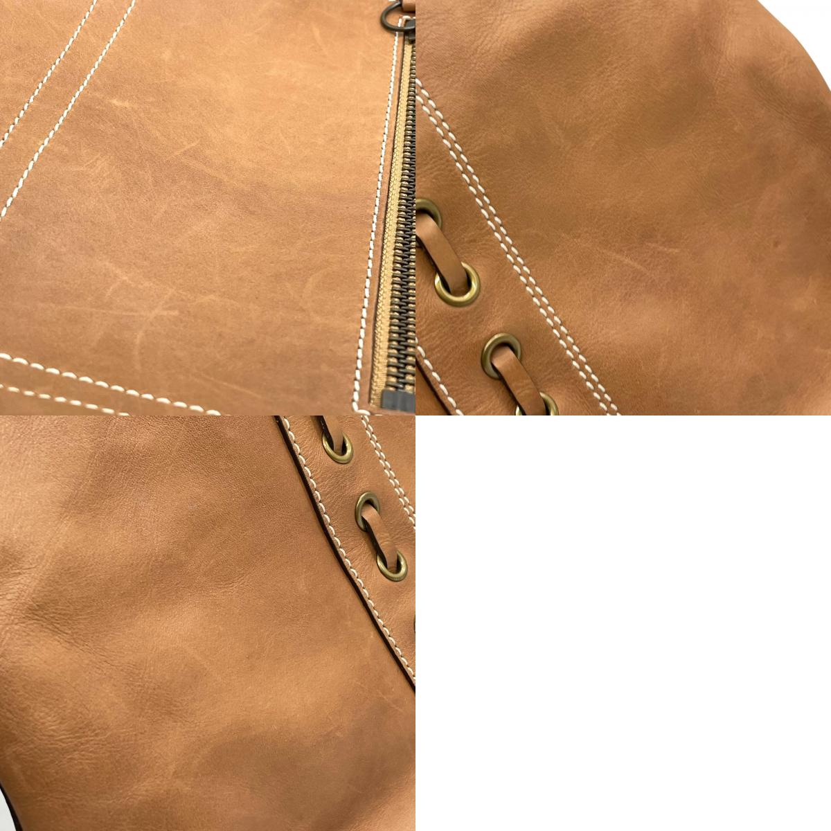 COACH コーチ ショルダーバッグ 茶 ブラウン オールレザー ゴールド金具 斜め掛け可 ロゴ 編み上げ ステッチ 10399 レディース T4