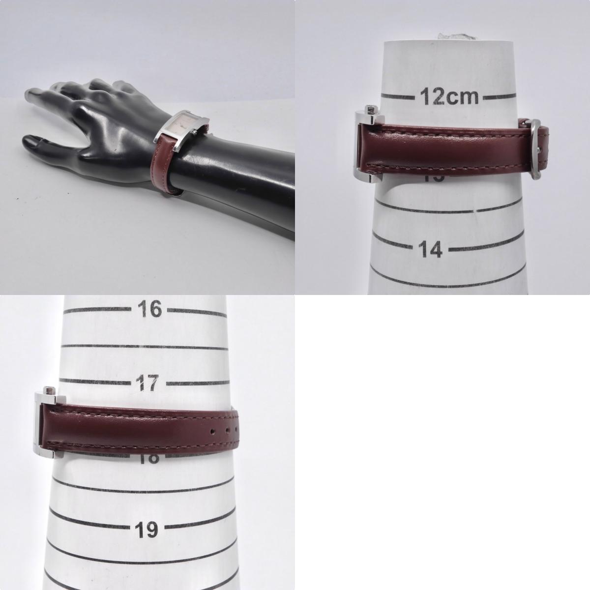 【美品/電池交換済/新品ベルト(社外品)】バーバリー BURBERRY BU1015 レディース腕時計 クオーツ アナログ レクタンギュラー スクエア シルバー ブラウン文字盤 ボルドーレザー クラシック エレガント スイス製 クリーニング済 G2