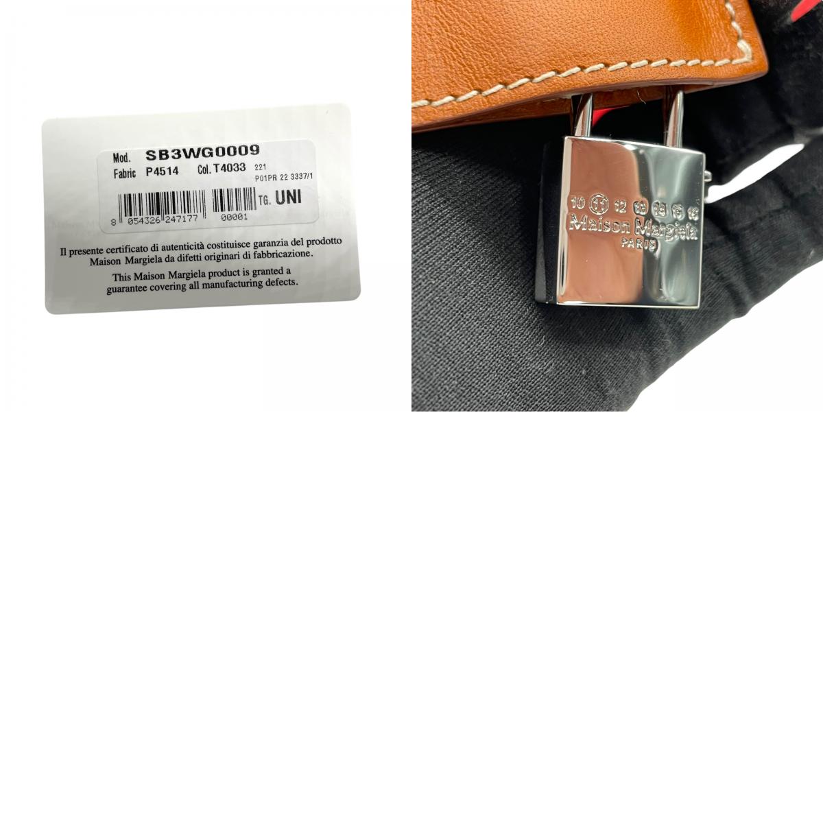 Excellent Authentic Maison Margiela 5AC 2WAY Handbag Mini Bag Red Leather Canvas Checkered SB3WG0009 Crossbody Padlock