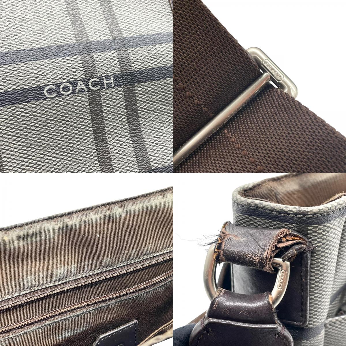 コーチ COACH メッセンジャーバッグ ショルダーバッグ チェック柄 グレー 黒 ブラック A4収納可 ヴィンテージ U2