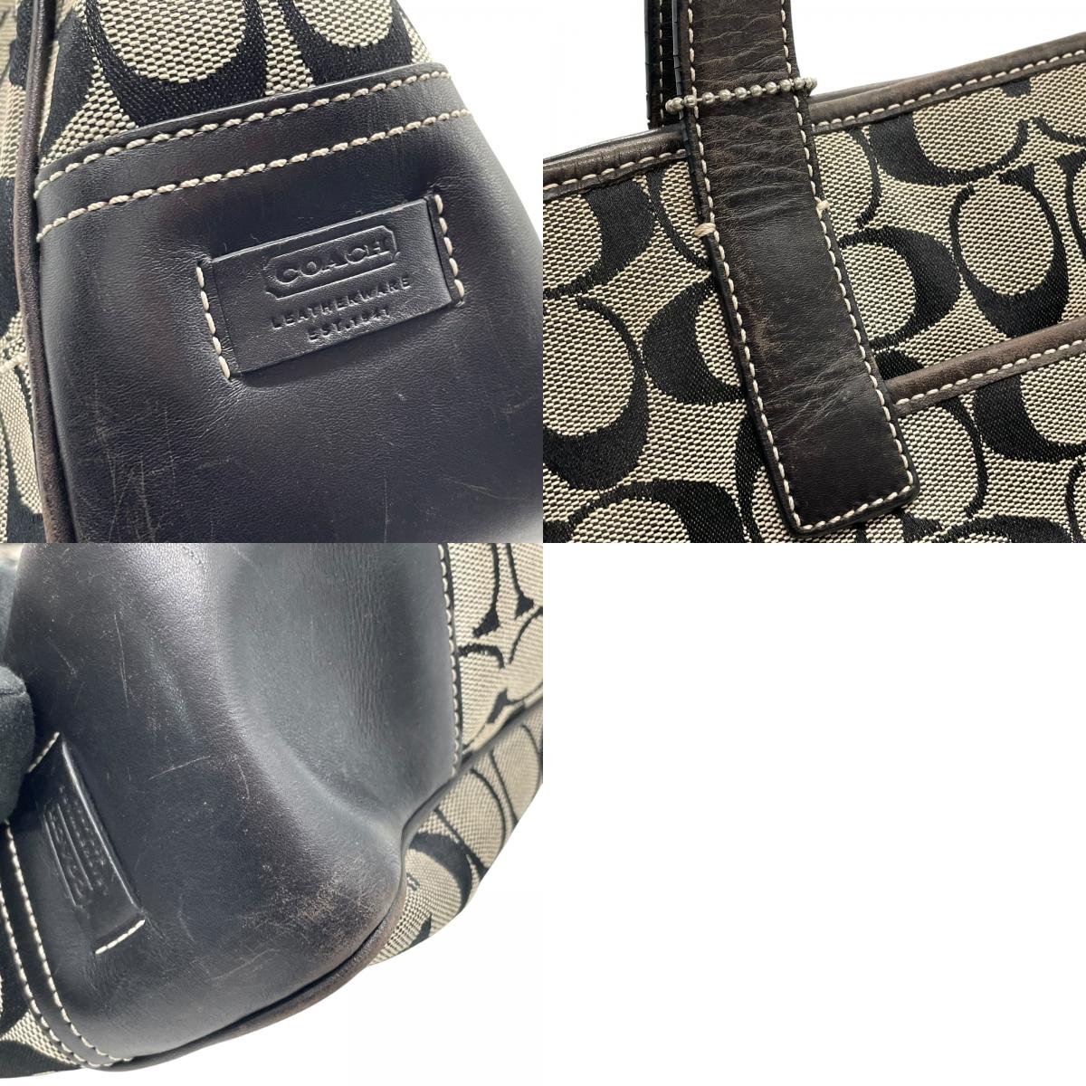 コーチ COACH シグネチャー トートバッグ ブラック 黒 ベージュ ジャガード キャンバス レザー 7069 T4